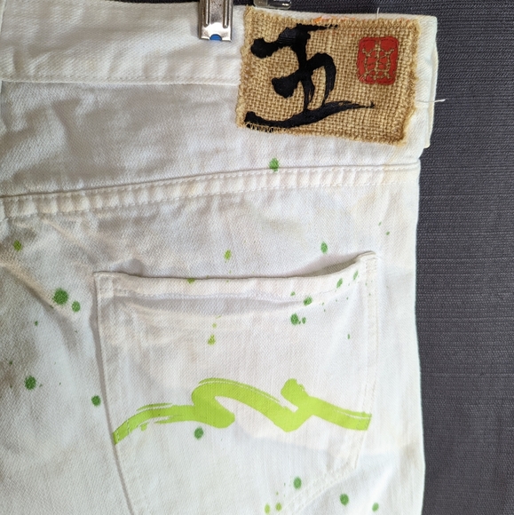 90s White Paint Splatter Jeans Green Splatter 34 x 34 - Picture 6 of 10